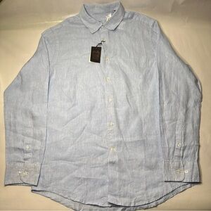 Tasso Elba Shirt Men's Size Medium Blue 100% Linen Long Sleeve Button Down